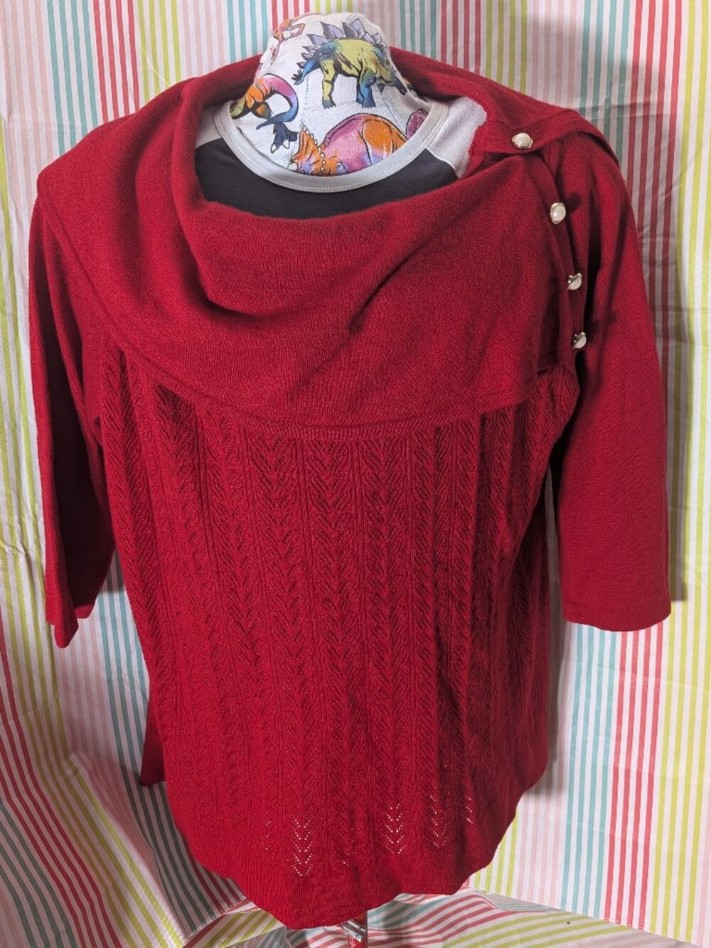 Briggs Women's Red Cowl Neck Sweater 3/4 Sleeve Button Accent Size 2X